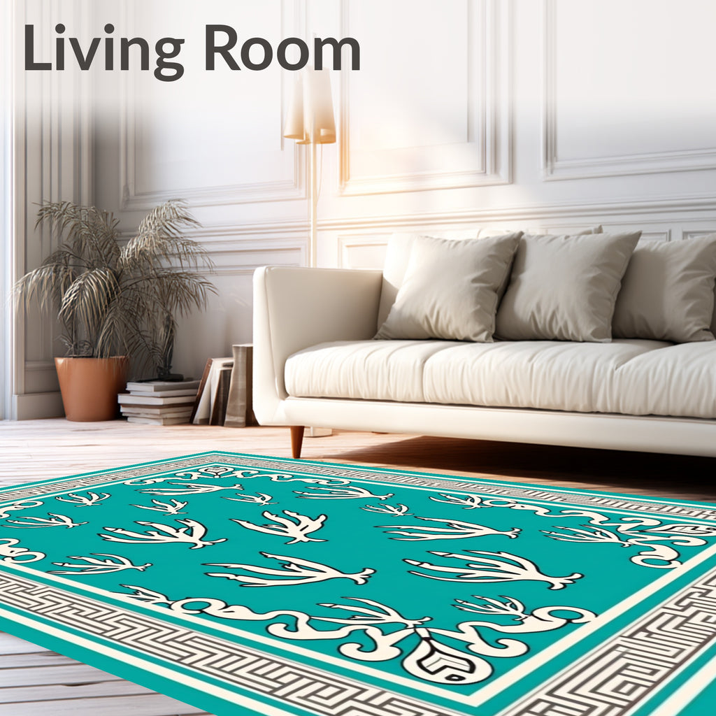 Turquoise Coral Medallion Border Rug