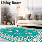 Turquoise Coral Medallion Border Rug