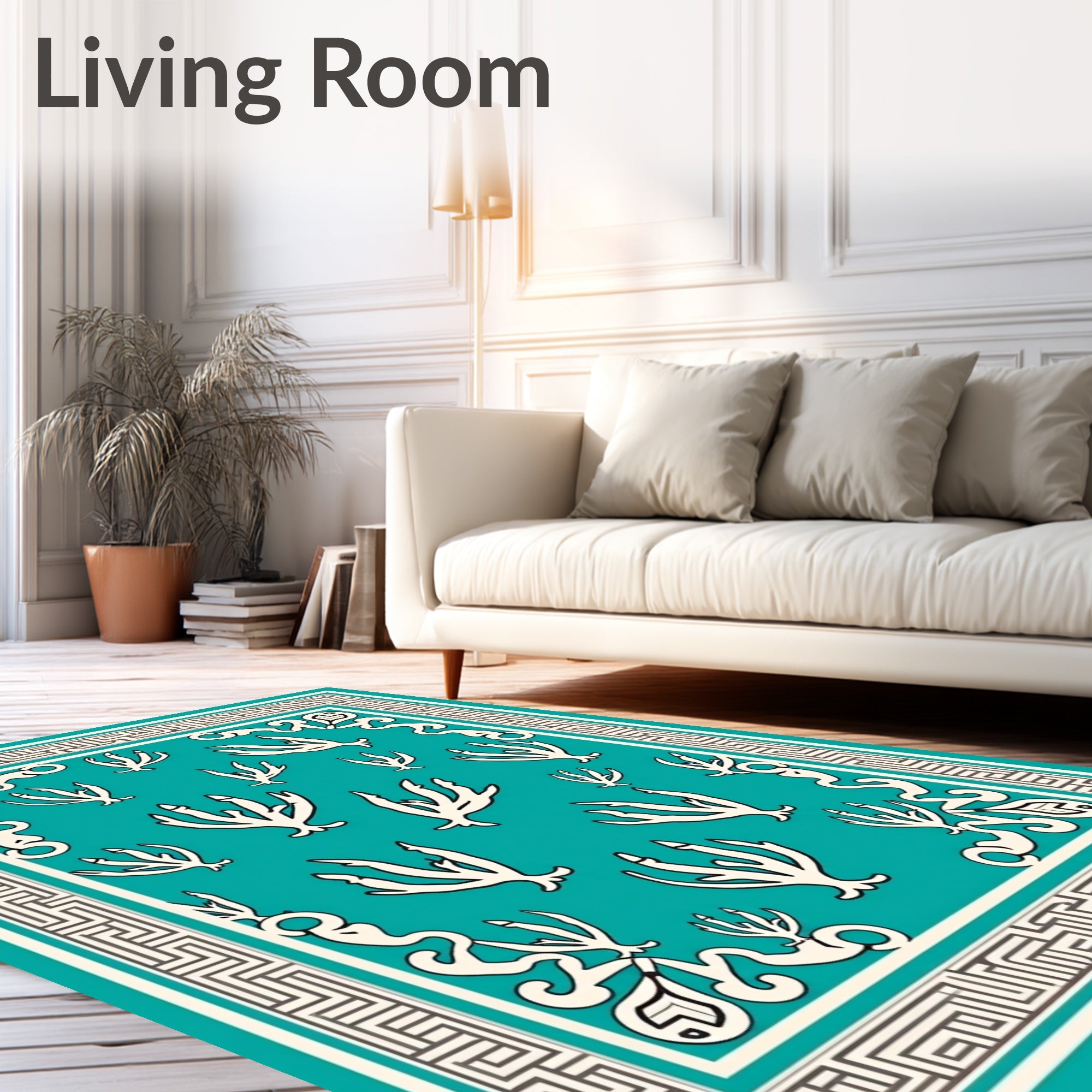 Turquoise Coral Medallion Border Rug