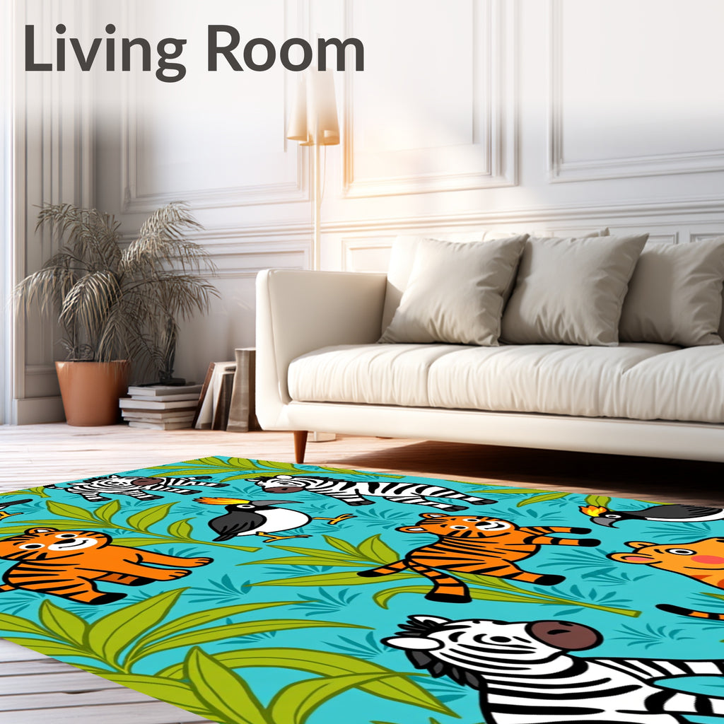 Cute Jungle Animals Teal Abstract Rug