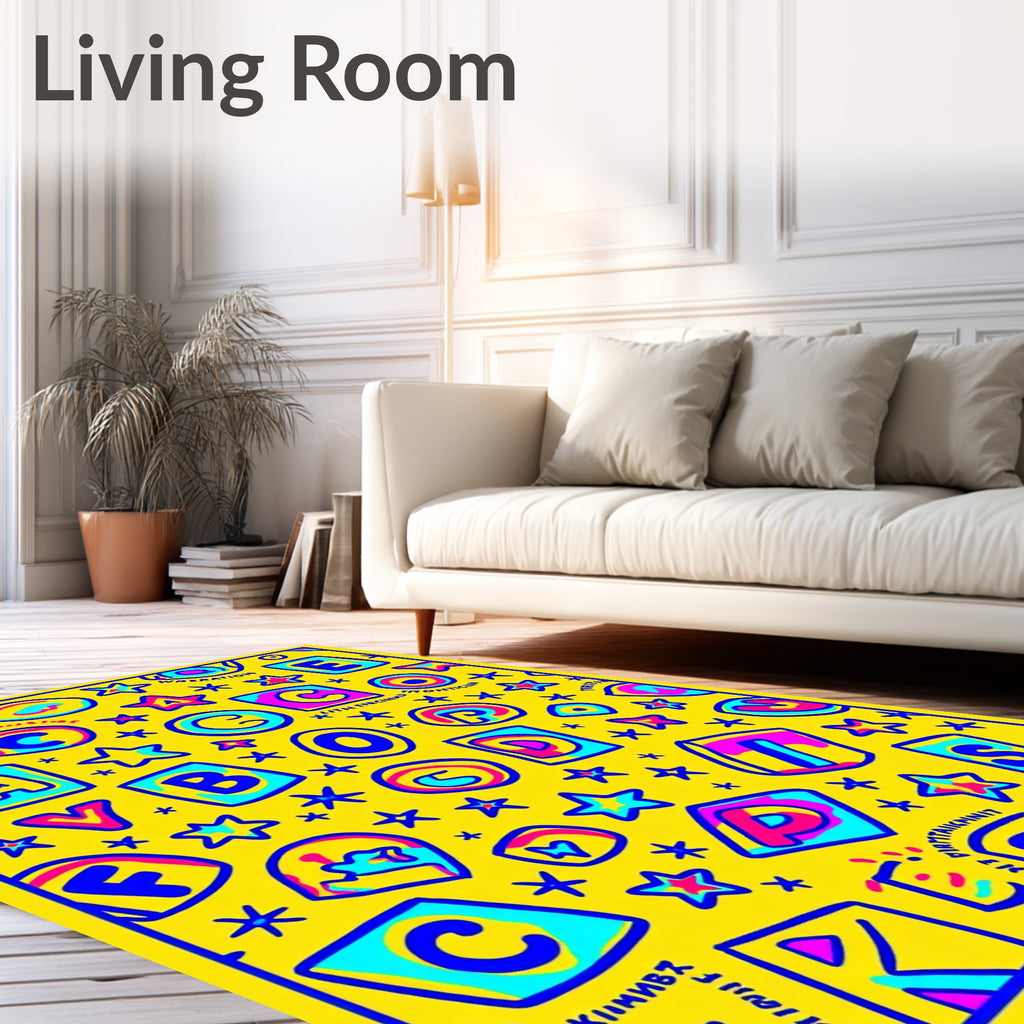 Funky Alphabet Star Yellow Collage Rug