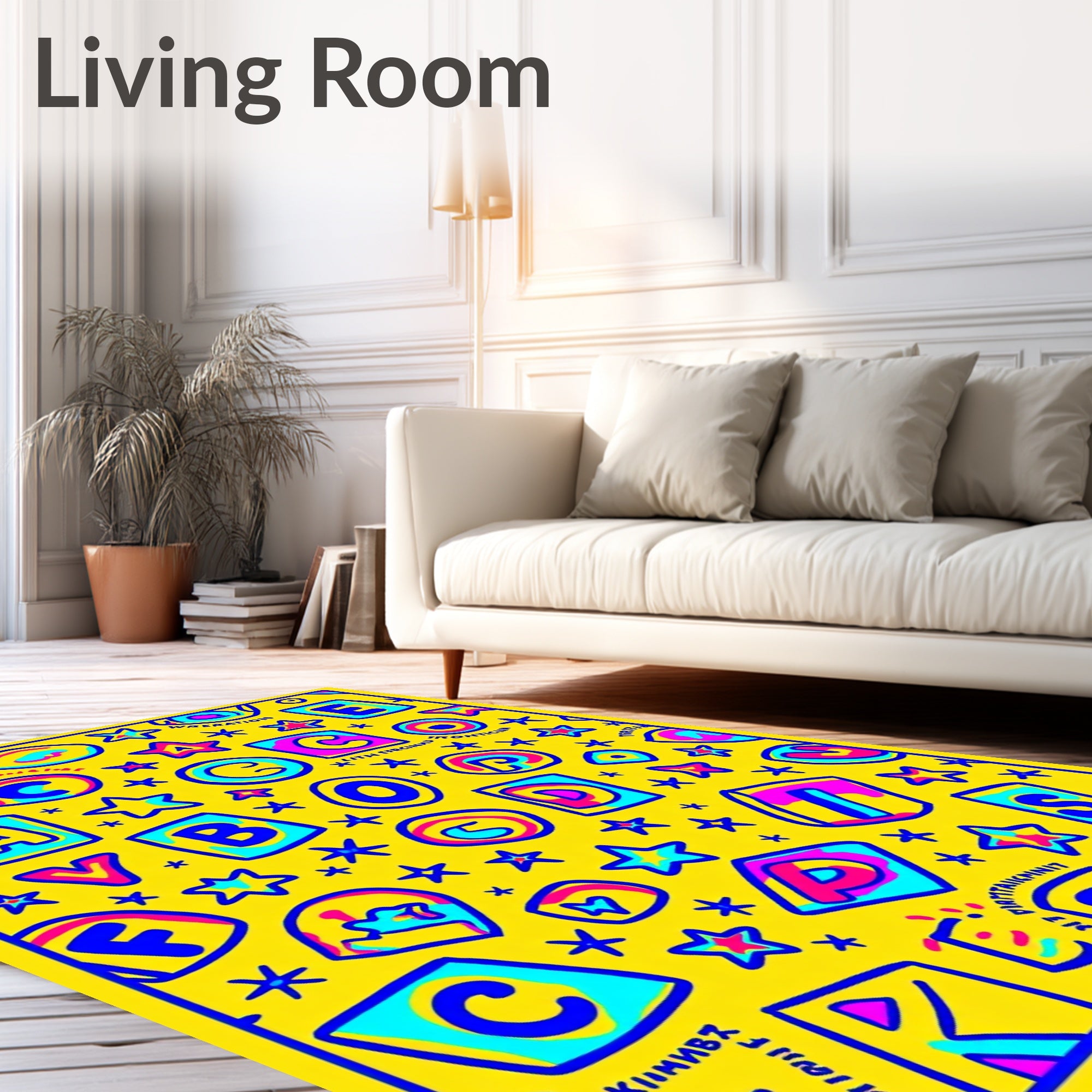 Funky Alphabet Star Yellow Collage Rug