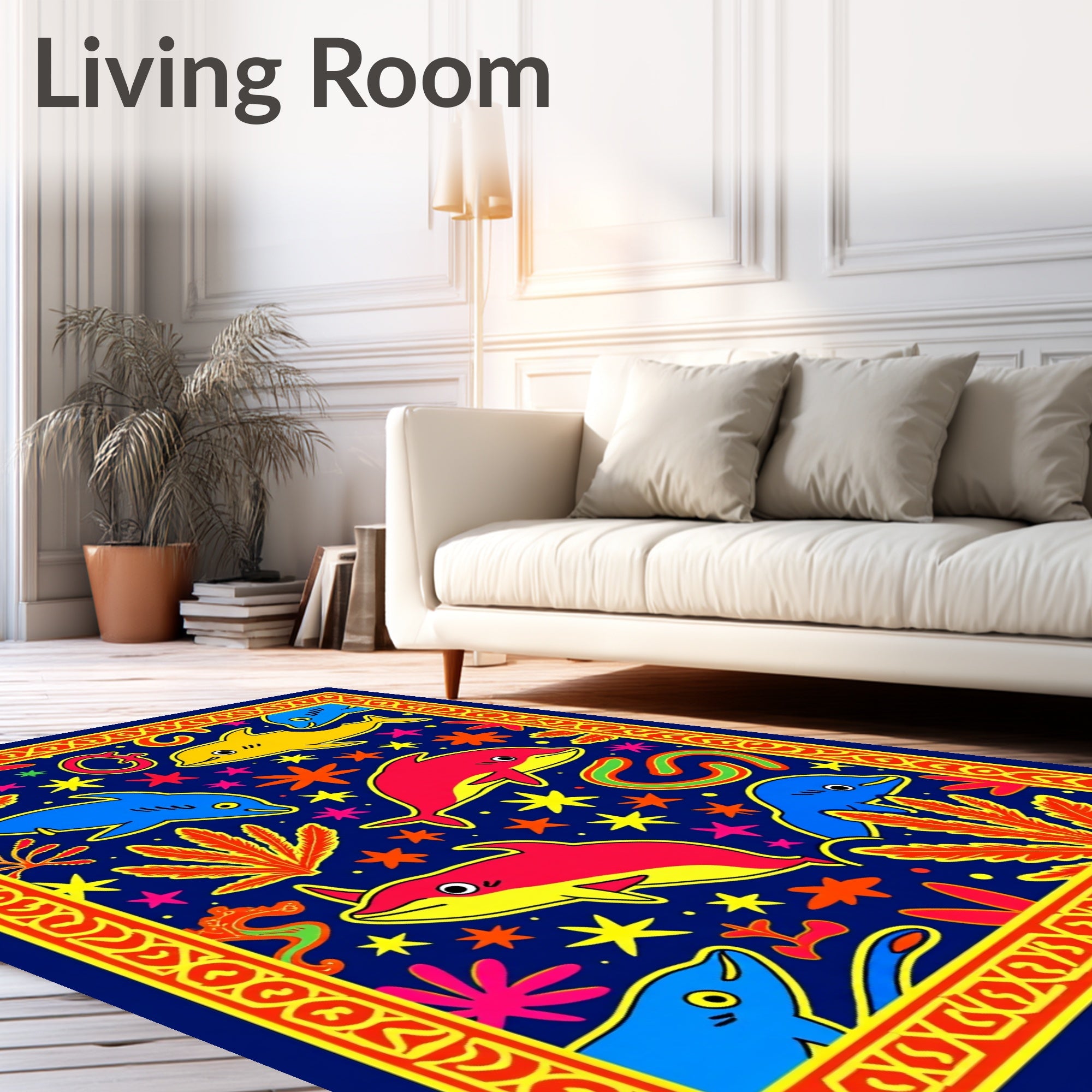 Colorful Dolphin Swirl Oceanic Scene Rug