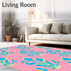 Vivid Blue Floral on Pink Background Rug