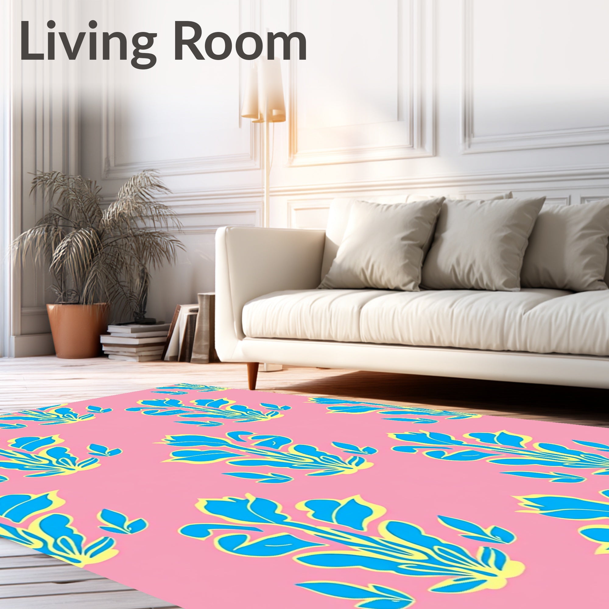Vivid Blue Floral on Pink Background Rug