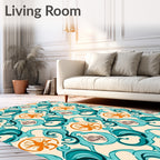 Retro Aqua Orange Seashell Swirl Rug