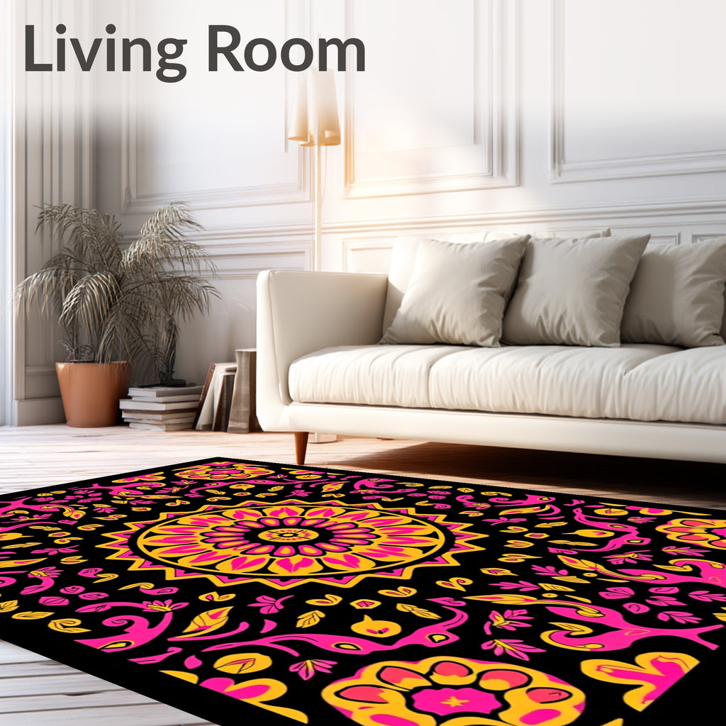 Vibrant Pink Yellow Floral Medallion Rug
