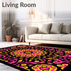 Vibrant Pink Yellow Floral Medallion Rug