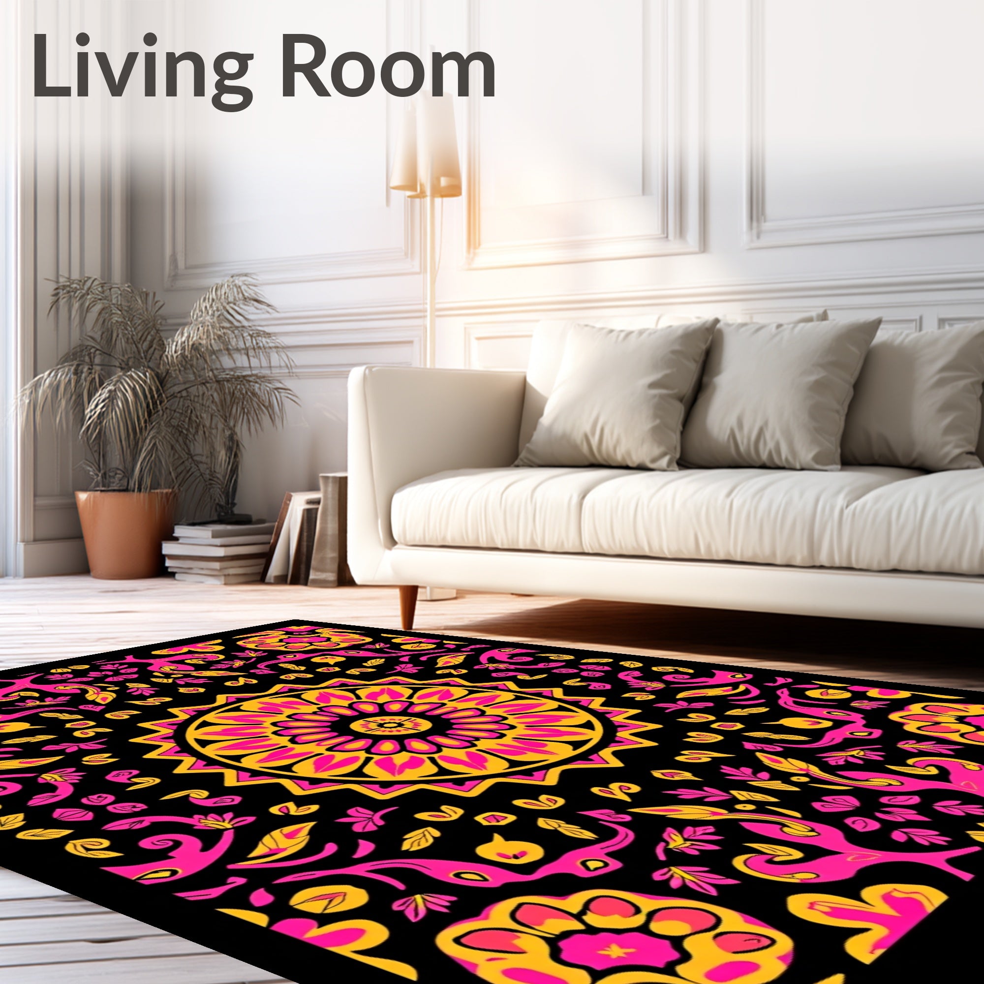 Vibrant Pink Yellow Floral Medallion Rug