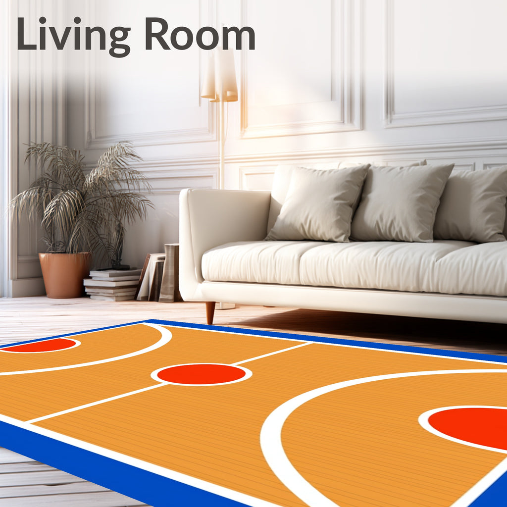 Orange Court Red Circles White Arcs Rug