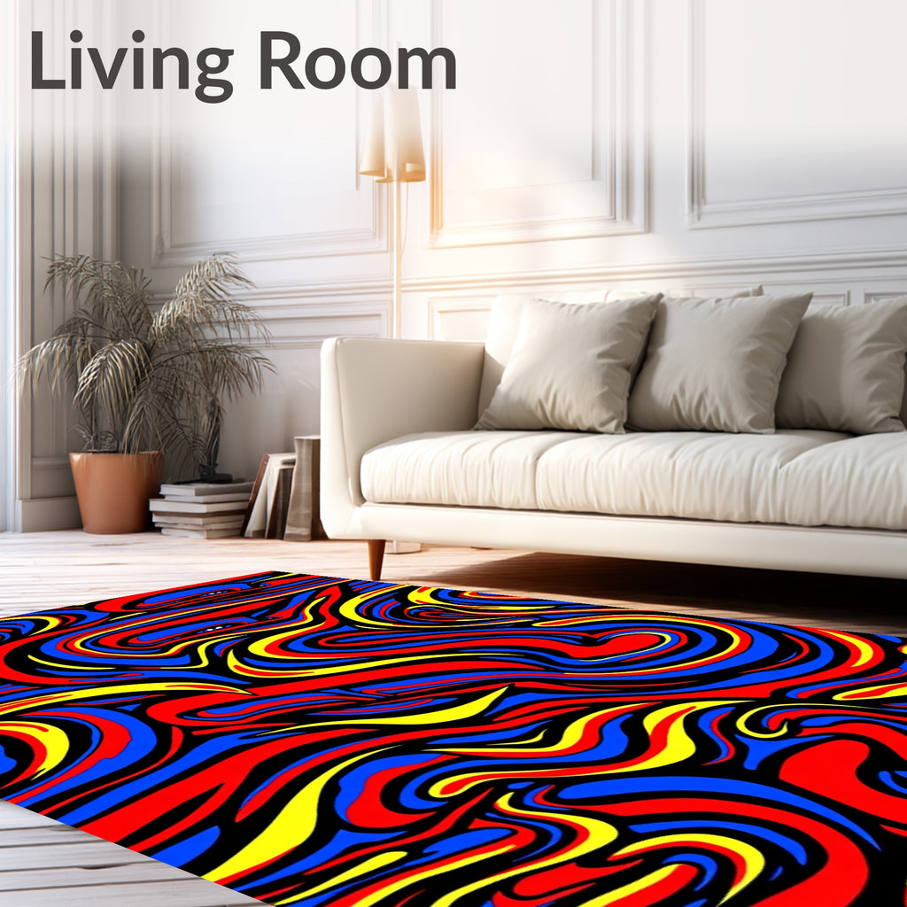 Bold Swirling Red Blue Yellow Abstraction Rug