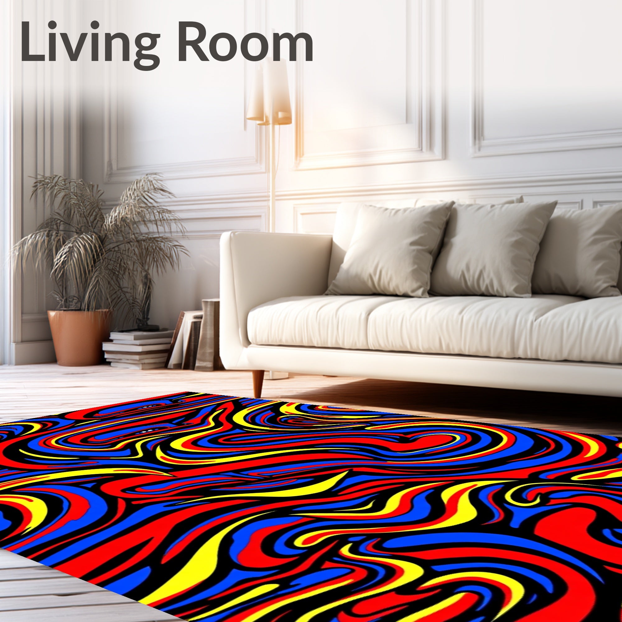 Bold Swirling Red Blue Yellow Abstraction Rug