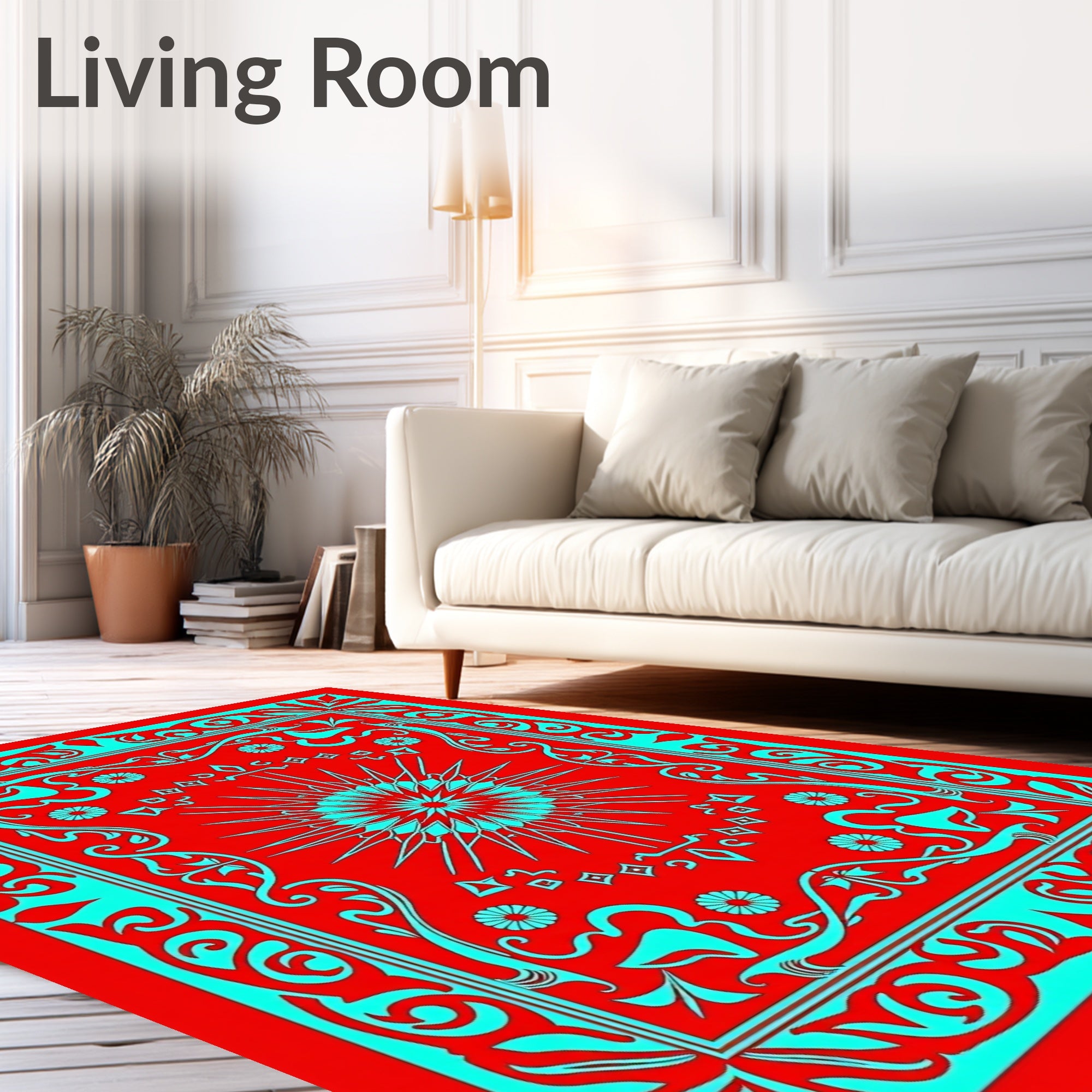 Crimson Blue Sunburst Ornate Rug