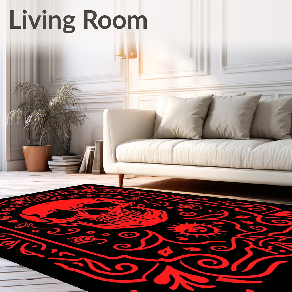 Crimson Skull Ornamental Border Rug