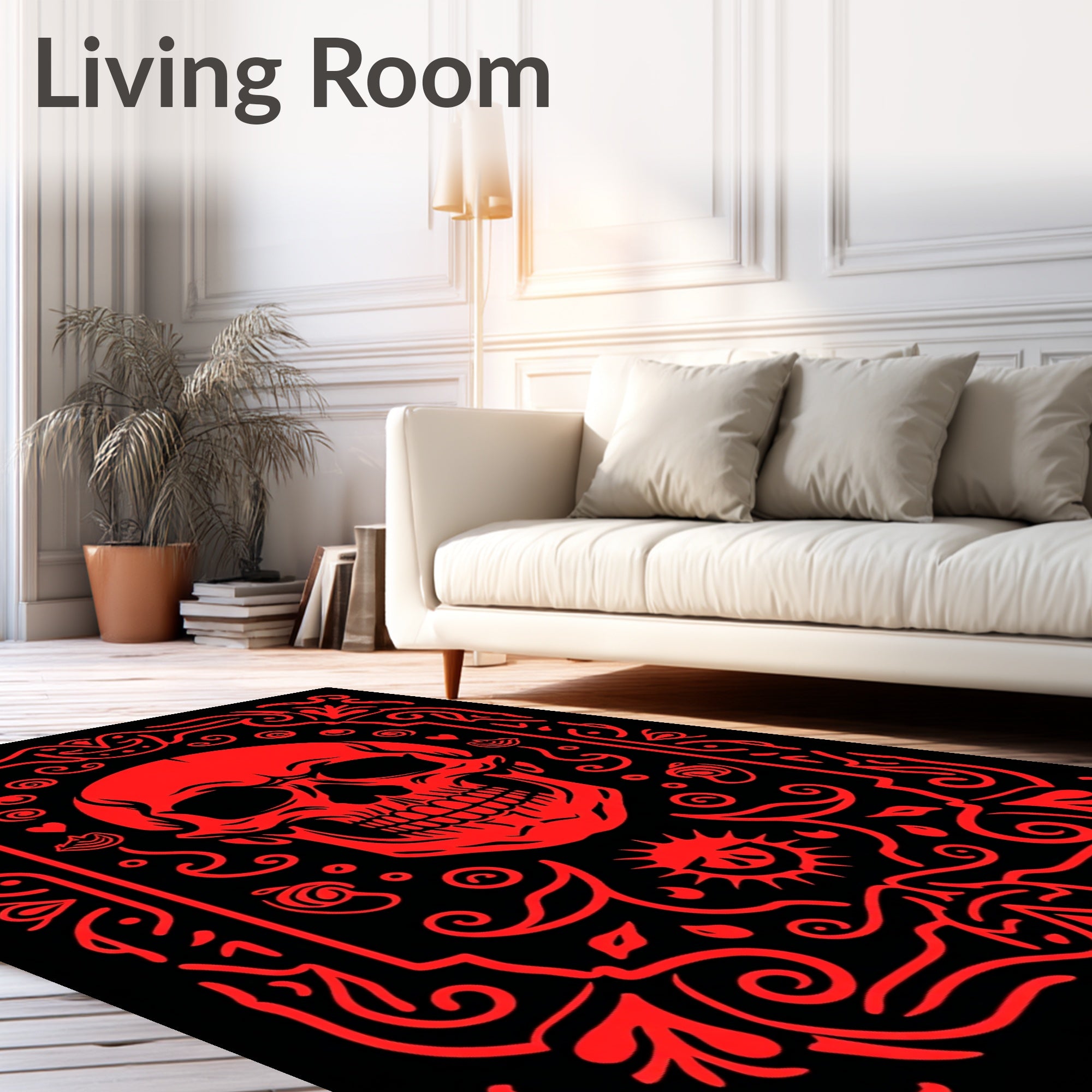 Crimson Skull Ornamental Border Rug
