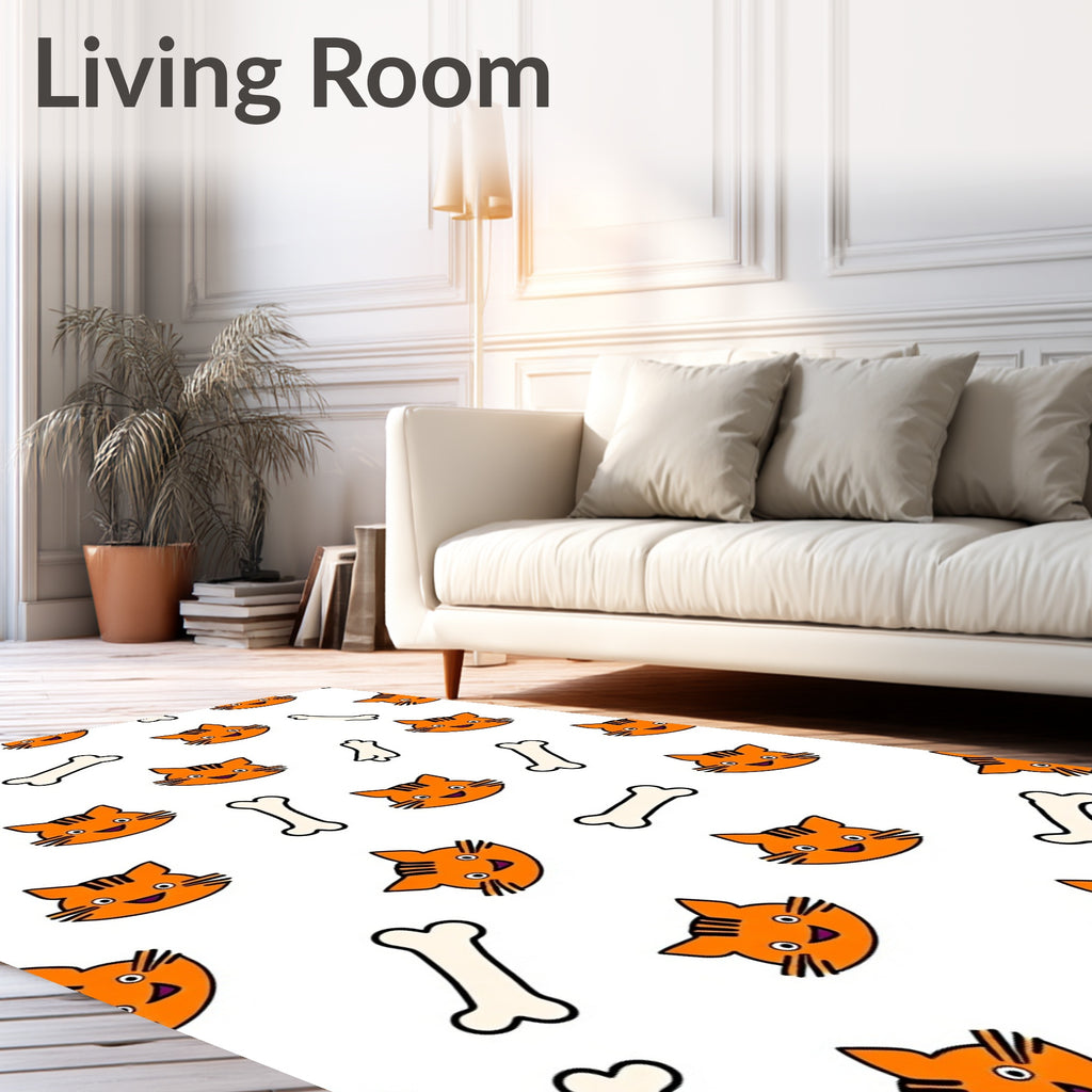 Playful Orange Cat Bone Collection Rug