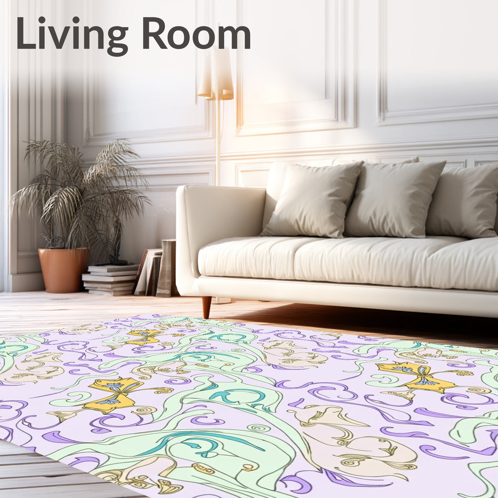 Whimsical Yellow Butterfly Pastel Swirl Rug