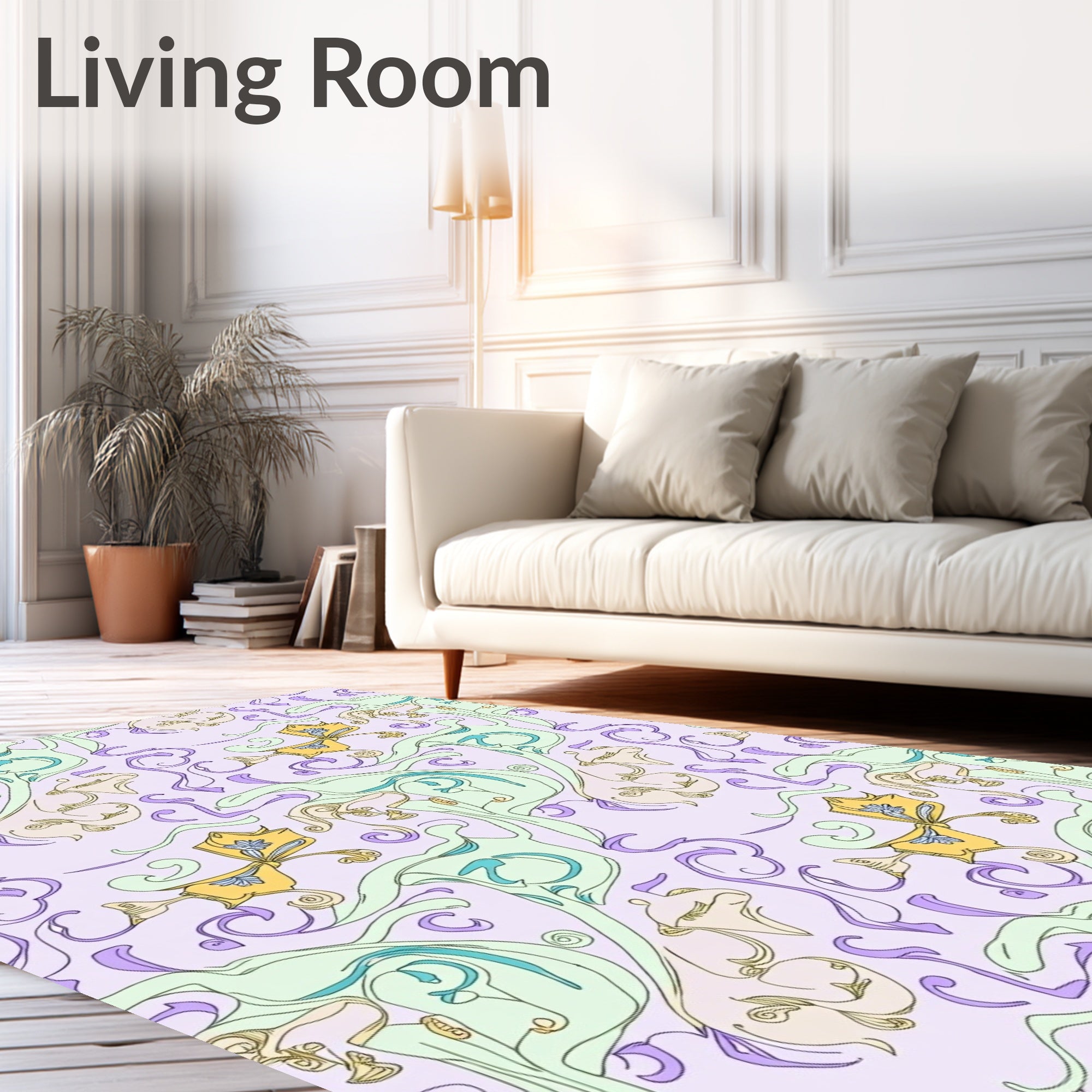 Whimsical Yellow Butterfly Pastel Swirl Rug