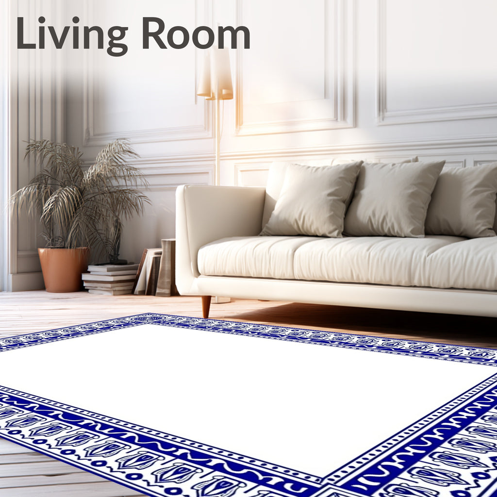 Classic Blue Ivory Ornate Border Rug