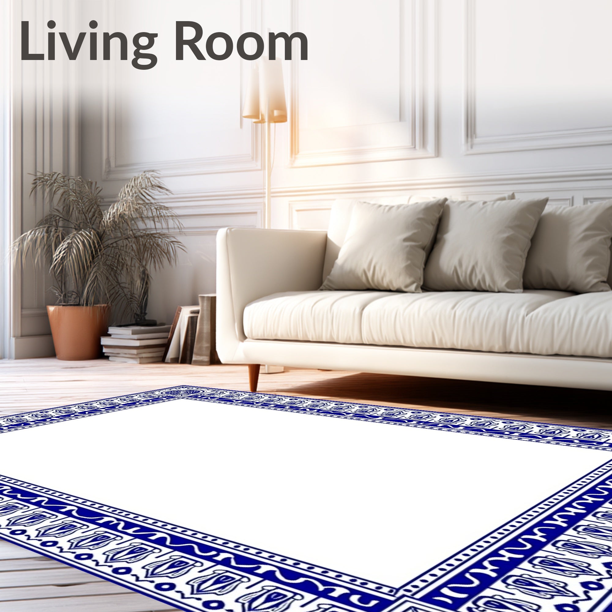 Classic Blue Ivory Ornate Border Rug