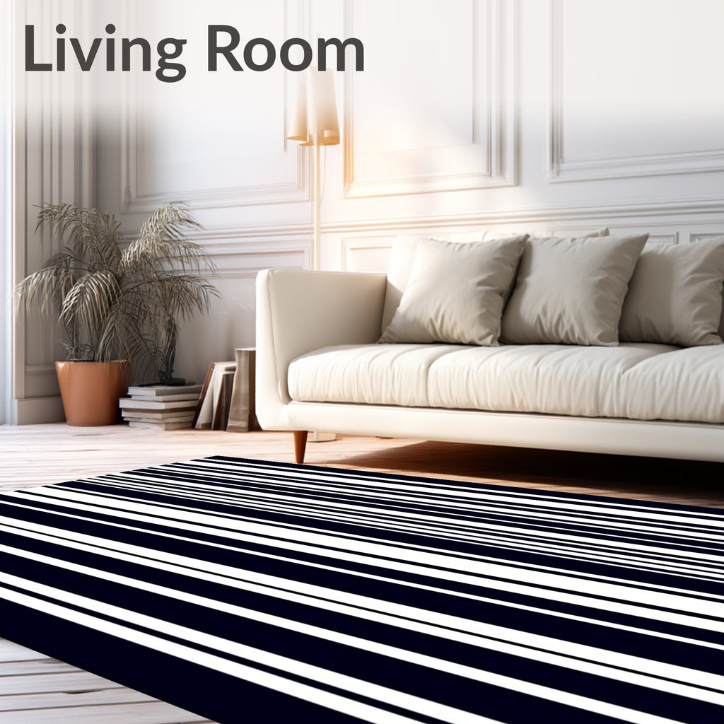 Dark Navy White Vertical Stripe Rug