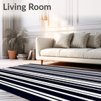 Dark Navy White Vertical Stripe Rug