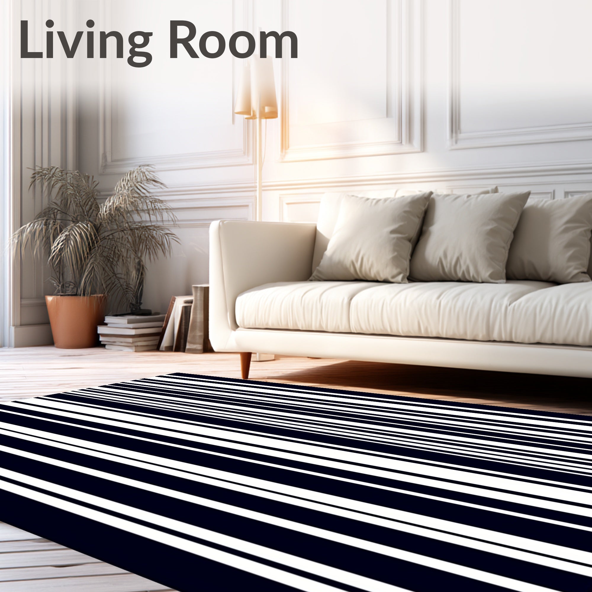 Dark Navy White Vertical Stripe Rug