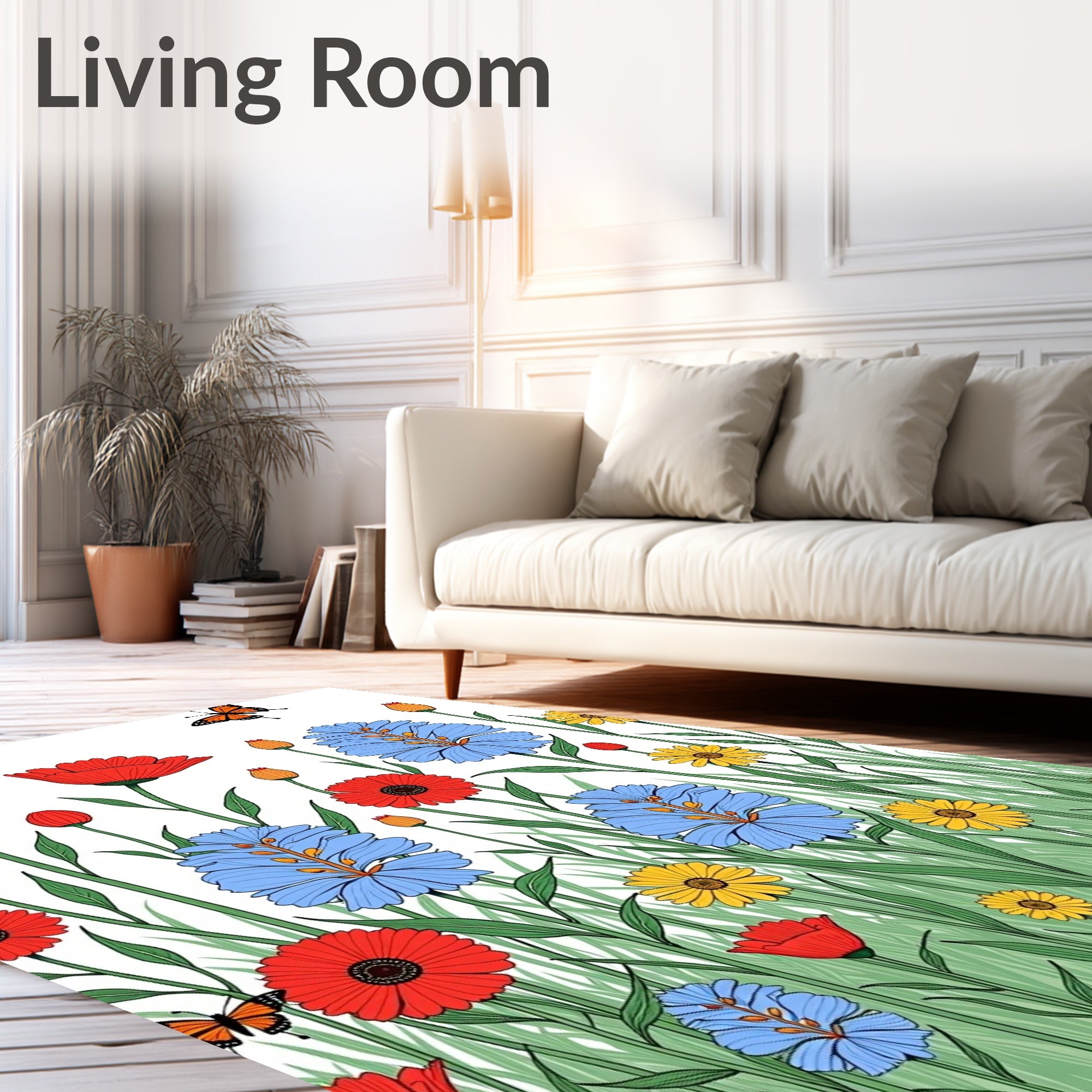 Vibrant Meadow Flowers Butterfly Garden Rug