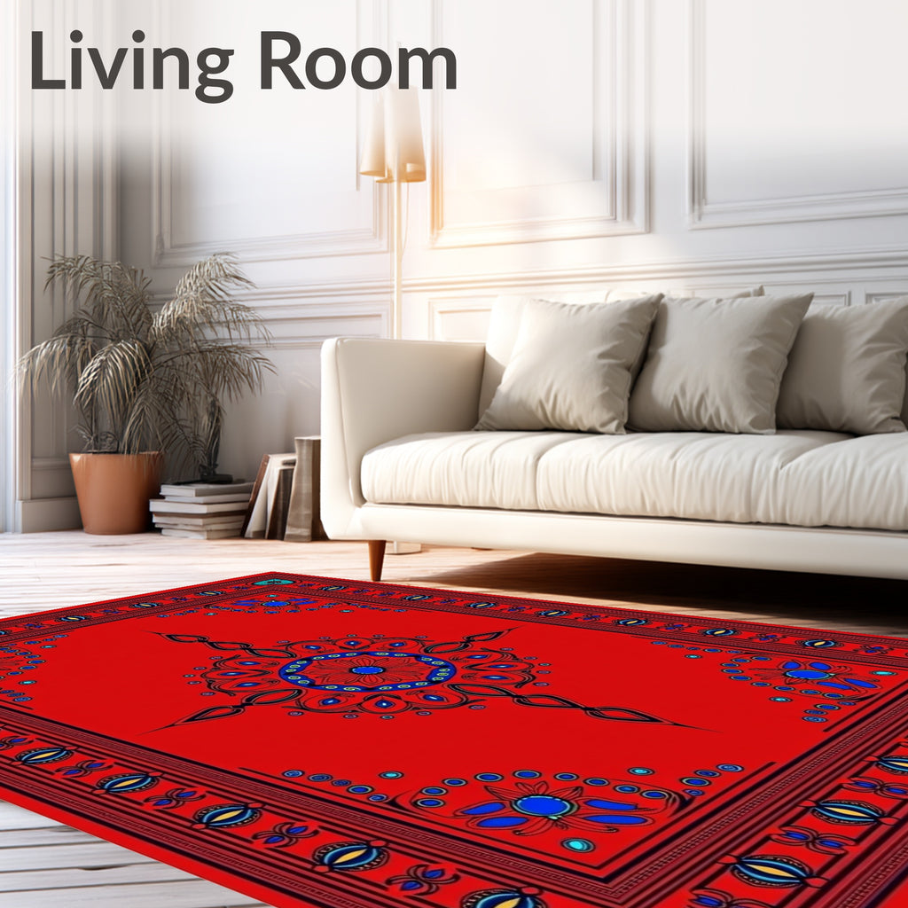 Bold Red Medallion Floral Border Rug
