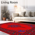 Bold Red Medallion Floral Border Rug