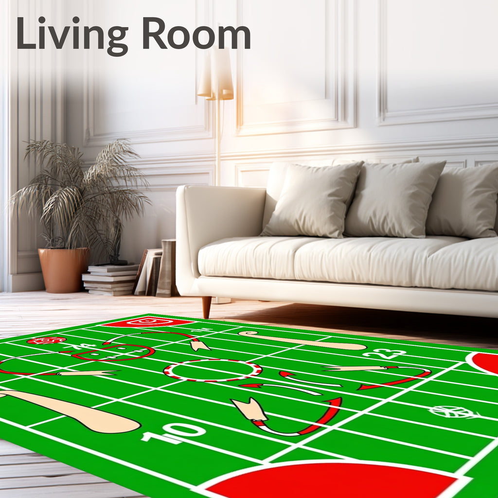Green Field Red White Graphic Geometric Rug