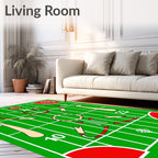 Green Field Red White Graphic Geometric Rug