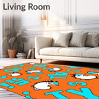 Whimsical Orange Blue Characters Numbers Rug