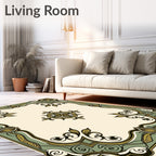 Elaborate Gold Green Floral Frame Rug