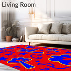 Whimsical Blue Mushroom Stars Red Rug