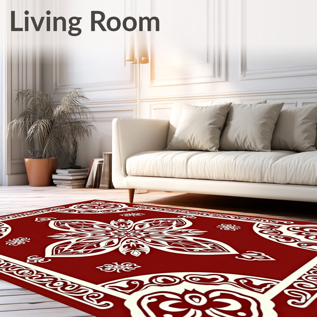 Crimson Floral Medallion Lattice Rug