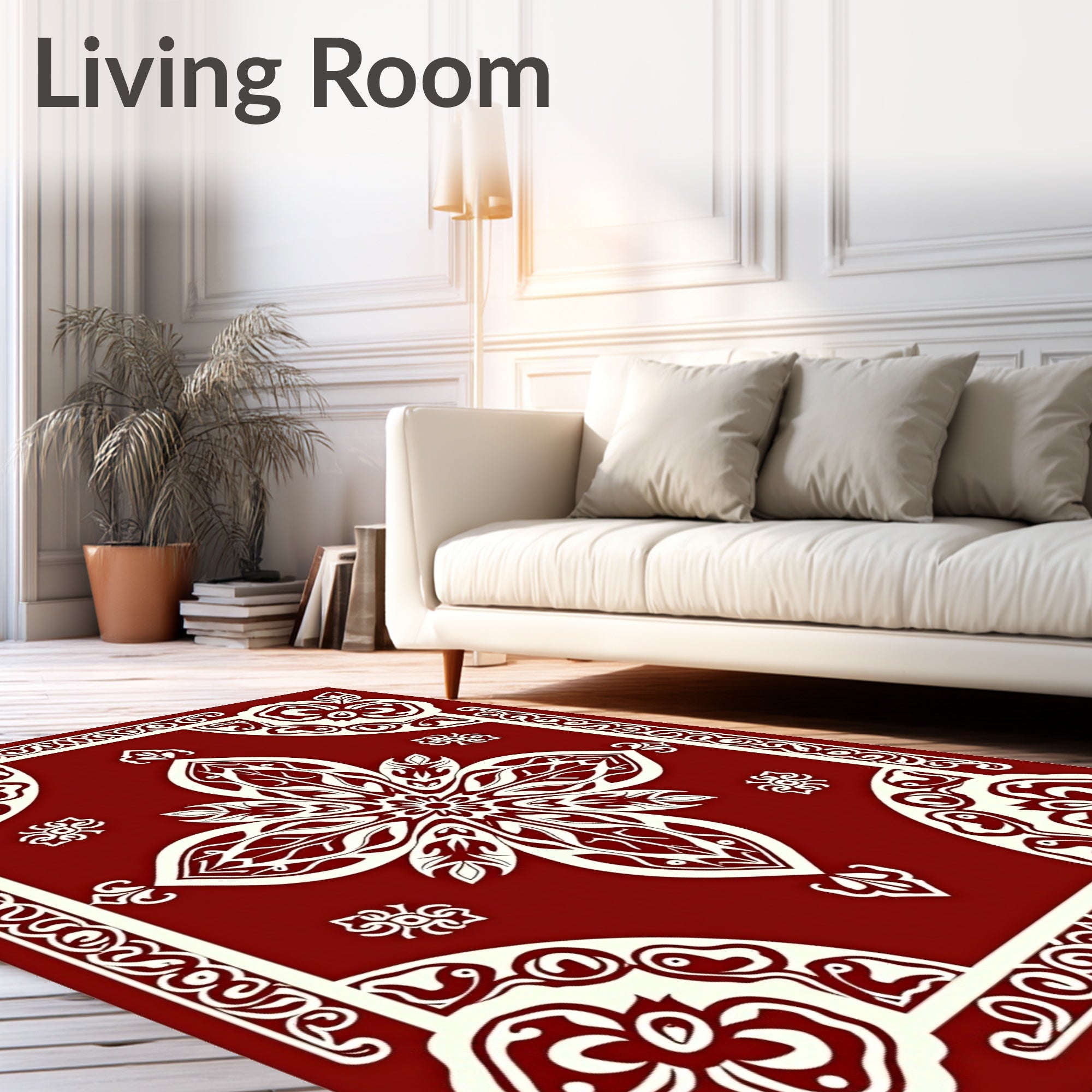 Crimson Floral Medallion Lattice Rug