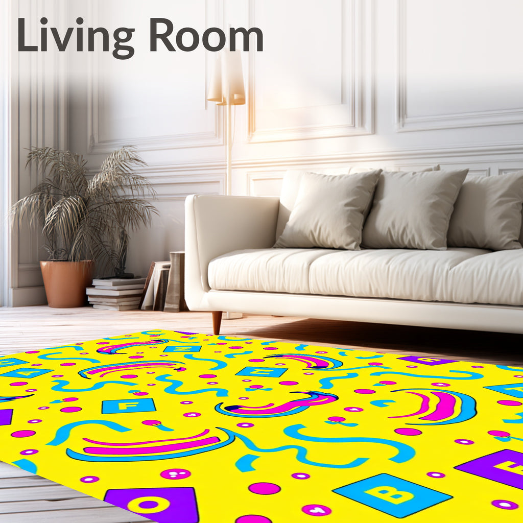 Bright Yellow Playful Alphabet Curvy Rug