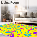 Bright Yellow Playful Alphabet Curvy Rug