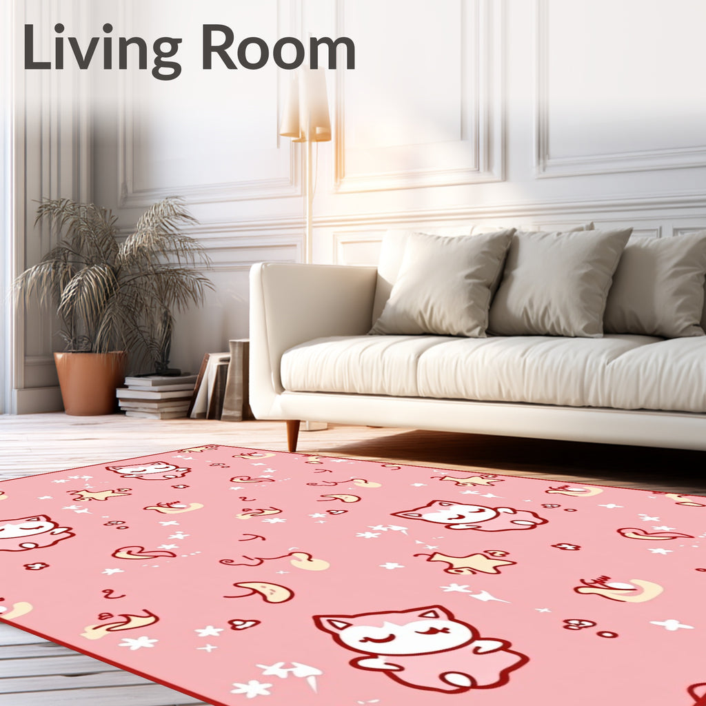 Whimsical Pink Cat Starry Night Rug