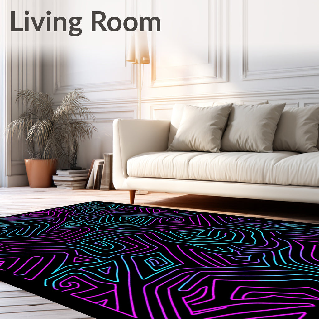 Neon Abstract Lines Black Rug