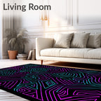 Neon Abstract Lines Black Rug