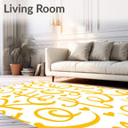 Yellow Script Hearts Whimsical Alphabet Rug