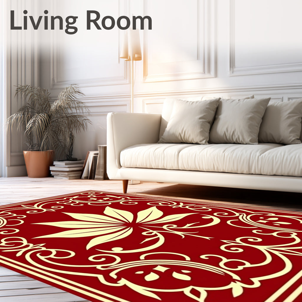 Crimson Cream Ornate Botanical Frame Rug