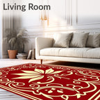 Crimson Cream Ornate Botanical Frame Rug