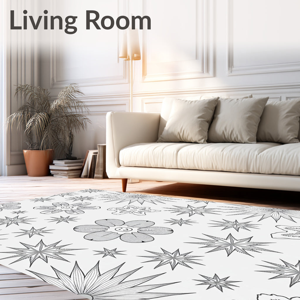 Whimsical Smiley Flower Starburst Art Rug