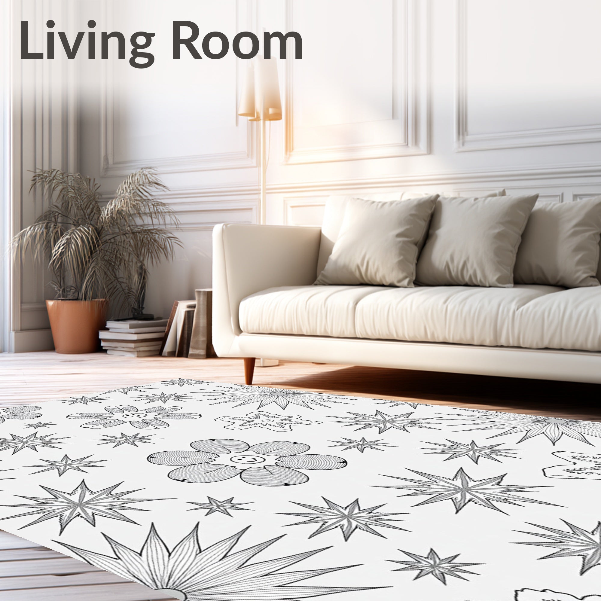 Whimsical Smiley Flower Starburst Art Rug