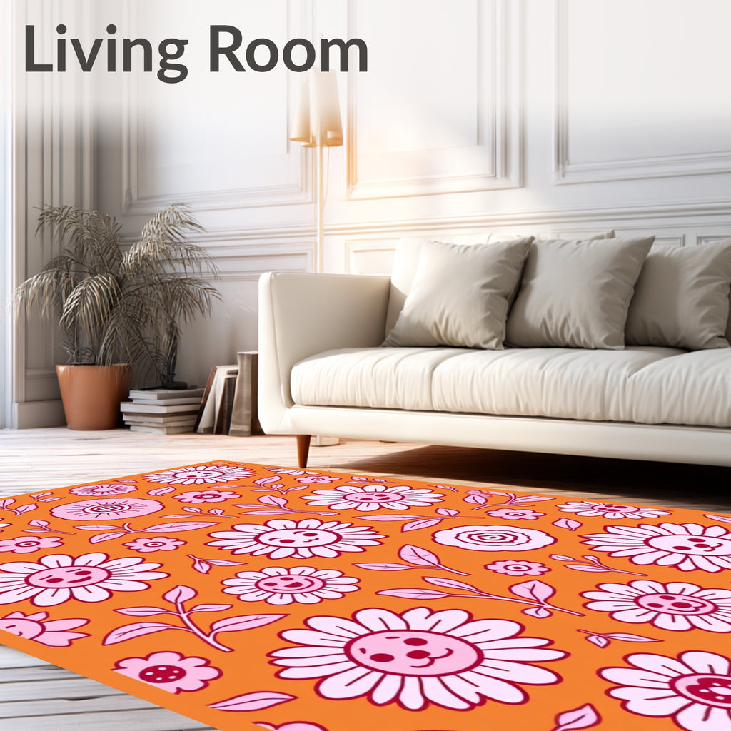 Playful Pink Floral Garden Medallion Rug