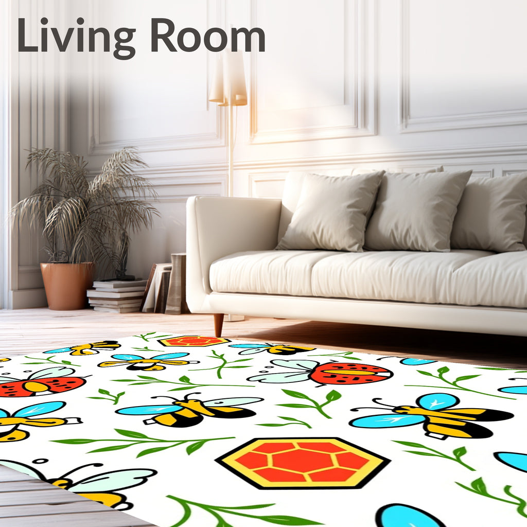 Joyful Bumblebee Garden With Honeycomb Rug