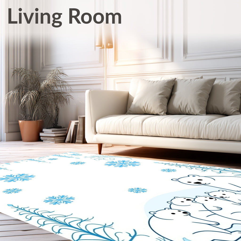 Arctic polar bears with blue snowflakes Rug